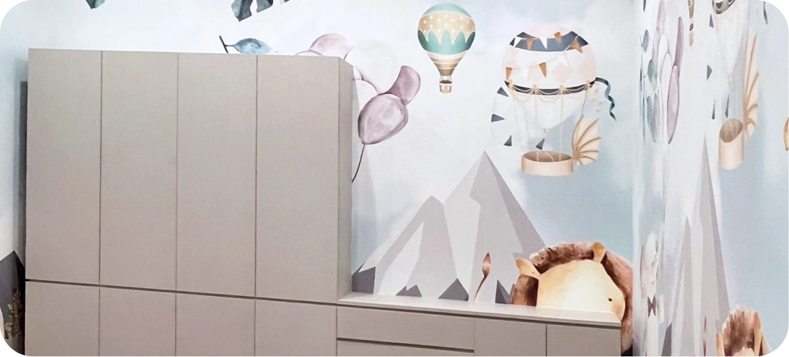 Locker Area look stunning with kids wallpaper